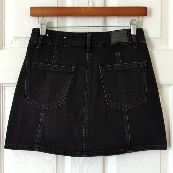 American Eagle Classic Hi-Rise A-Line Button Front Denim Jean Mini Skirt Black 0 - Picture 8 of 10